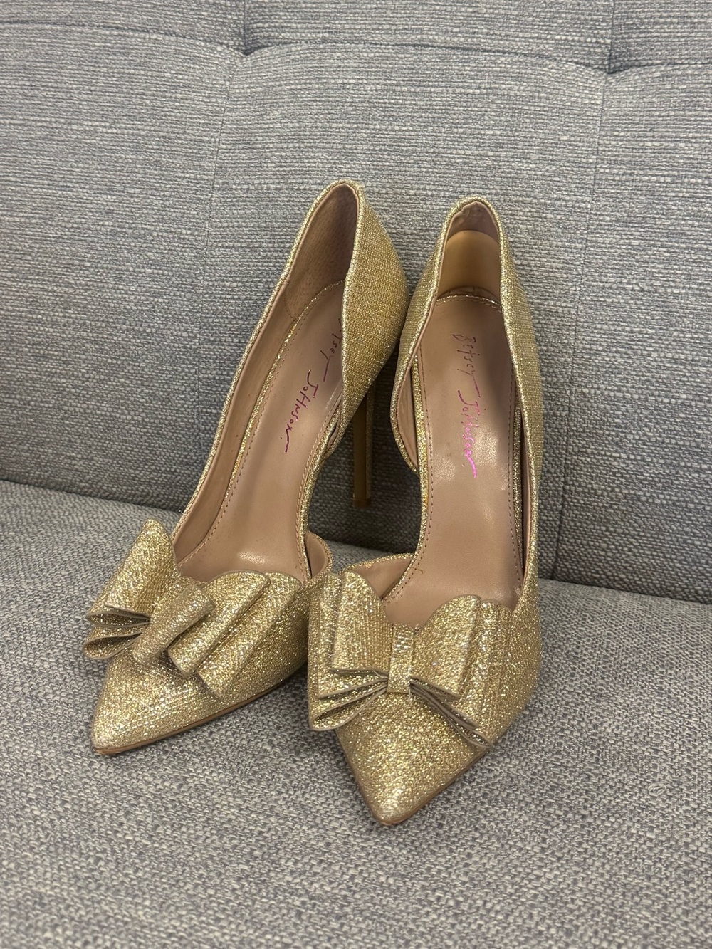 Betsey Johnson Gold Glitter Pointed-Toe Bow Pumps - Women